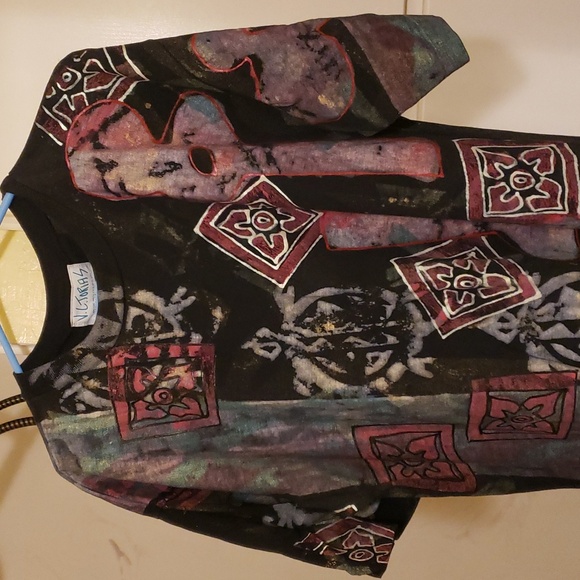 V.C. Torias Handpainted Vintage Artist Dropwaist Dress Art to Wear OS - Picture 10 of 12